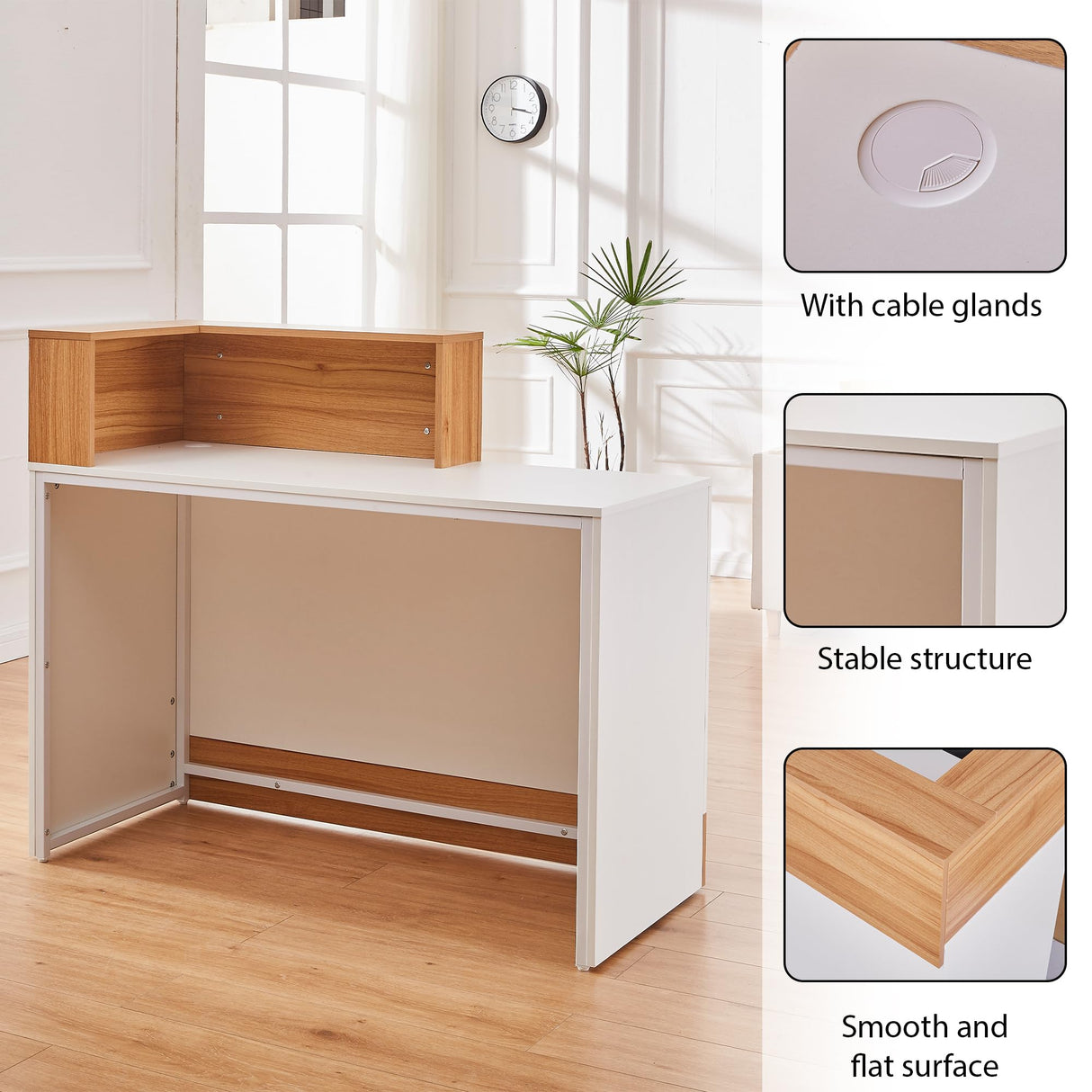 Reception Desk with Counter,Modern Counter Table with Cable Grommet,47 inch Retail Counter for Checkout, Lobby, Beauty Salon,Barber and Small Company (Normal) LayBurst