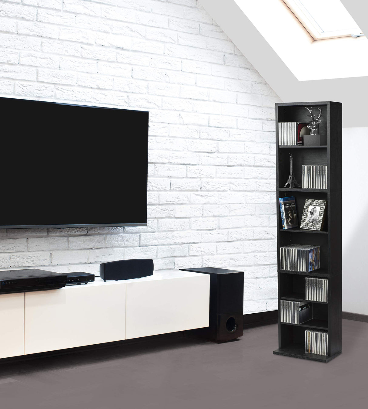 Atlantic Herrin Media Storage Cabinet – Protects & Organizes Prized Music, Movie, Video Games or Memorabilia Collections, PN 74736250 in Ebony Atlantic