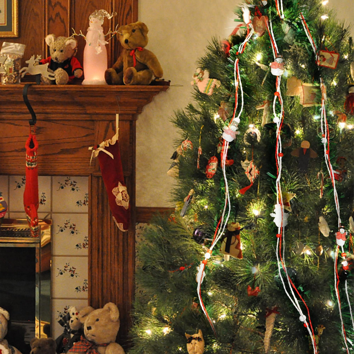 winemana 3 Pack 16.4 Ft Christmas Beads Ribbon, Christmas Tree Trim Rope with Santa Claus Snowman, Xmas Decorations for Garland, Wreath, Gift Wrapping, DIY Crafts Ornaments, Wedding Party Decor winemana