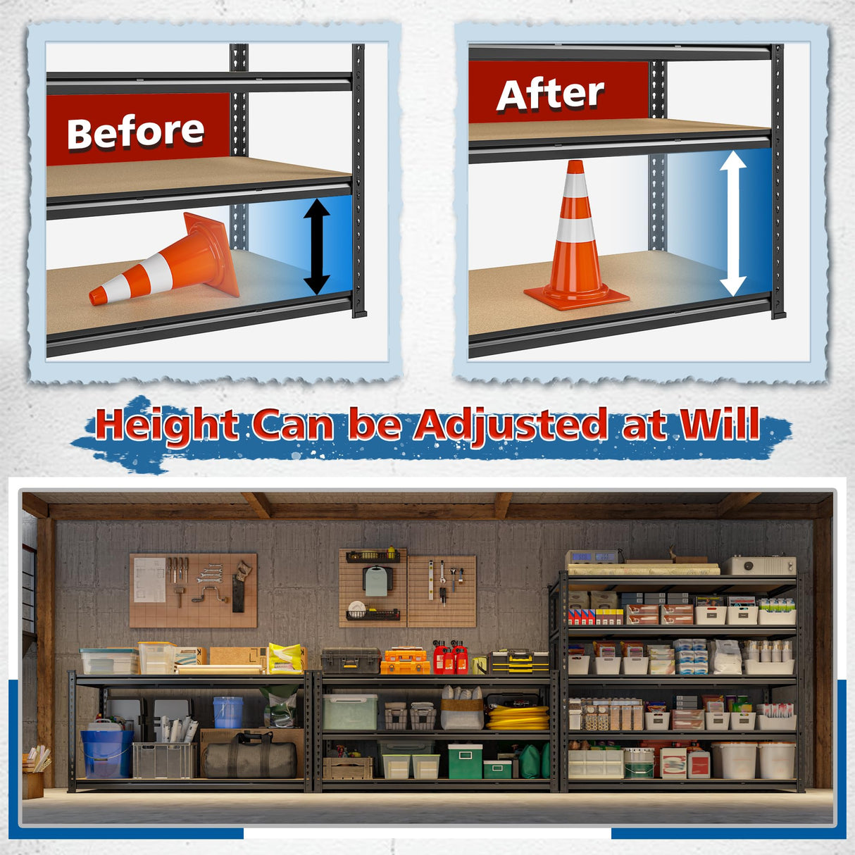 DurayLoly 55" W Storage Shelves, 2550LBS Garage Shelving Heavy Duty, 5-Tier Heavy Duty Shelving, Adjustable Metal Shelving Unit for Garage, Warehouse, Pantry, Kitchen, 55" W × 24" D × 72" H, Black DurayLoly