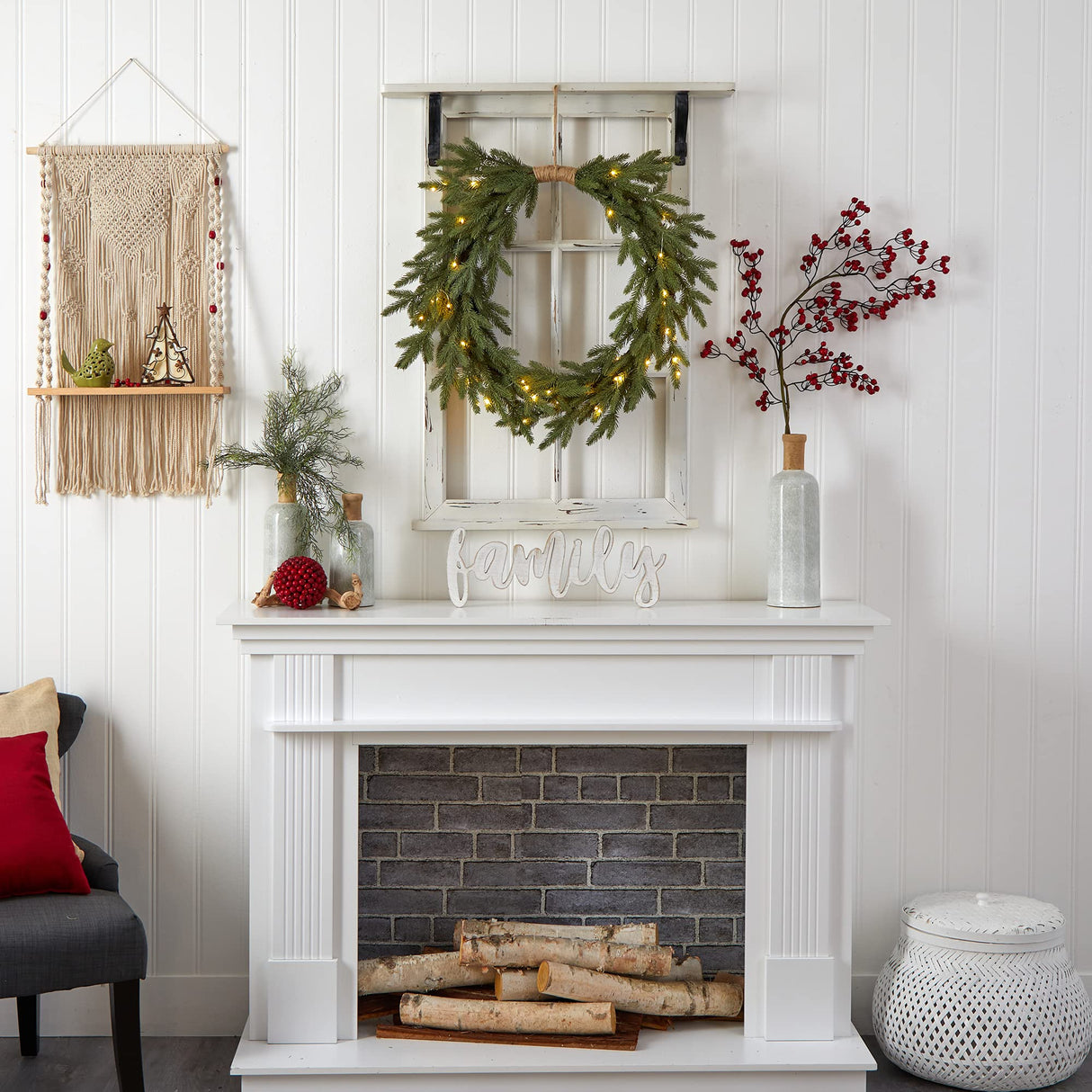 Nearly Natural 24in. Holiday Christmas Pre-Lit Cascading Pine Artificial Wreath Nearly Natural
