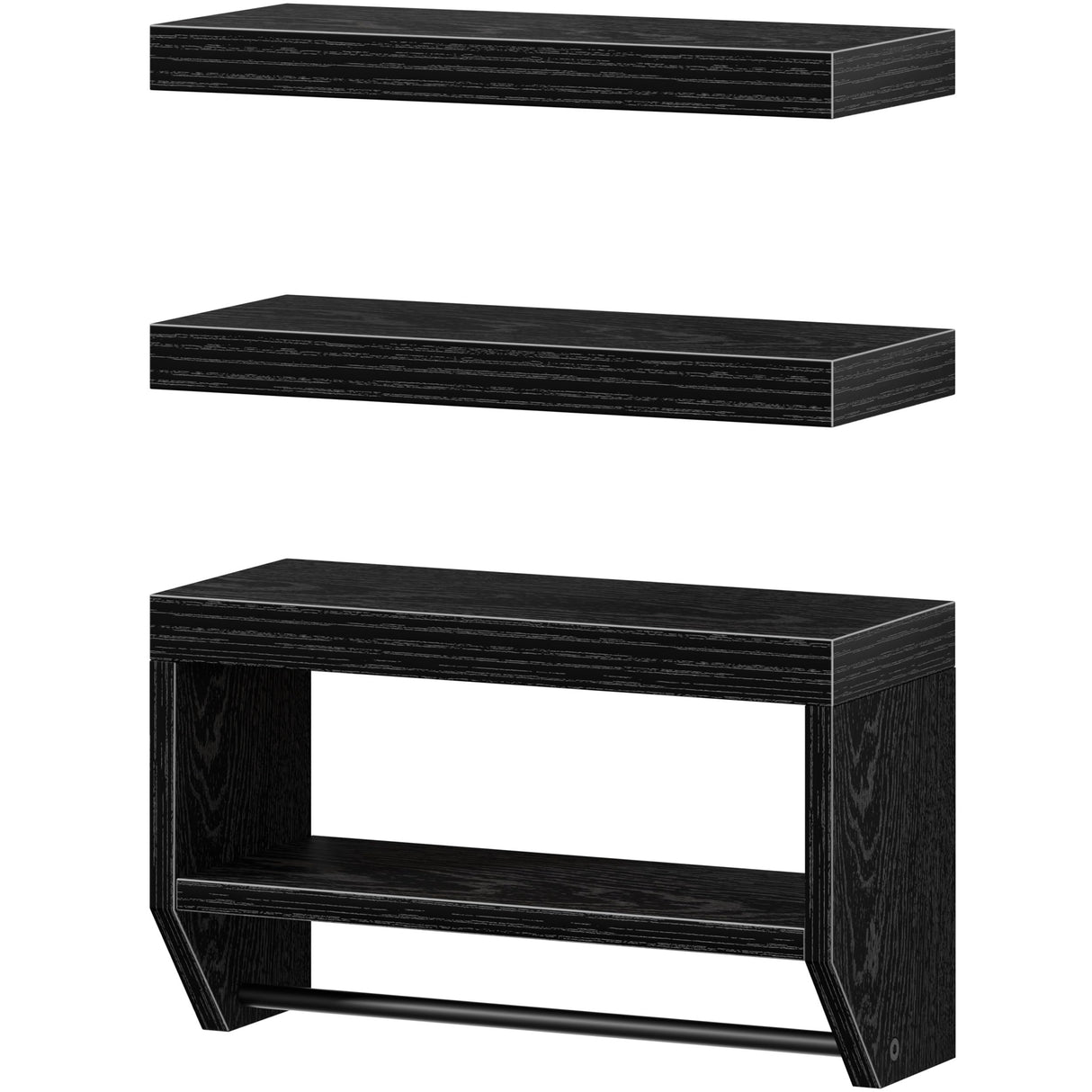 QEEIG Bathroom Floating Shelves for Wall - Shelf Over Toilet Paper Storage Farmhouse 16 inch Set of 3, Black (028-40B3) QEEIG