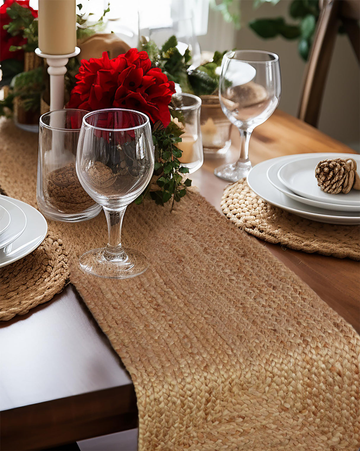 COTTON CRAFT Jute Braided Table Runner - Rustic Farmhouse Table Runner - Jute Kitchen Table Runner - Harvest Fall Thanksgiving Holiday Christmas Party Dining Tabletop Runner - 13x36 inches - Natural COTTON CRAFT