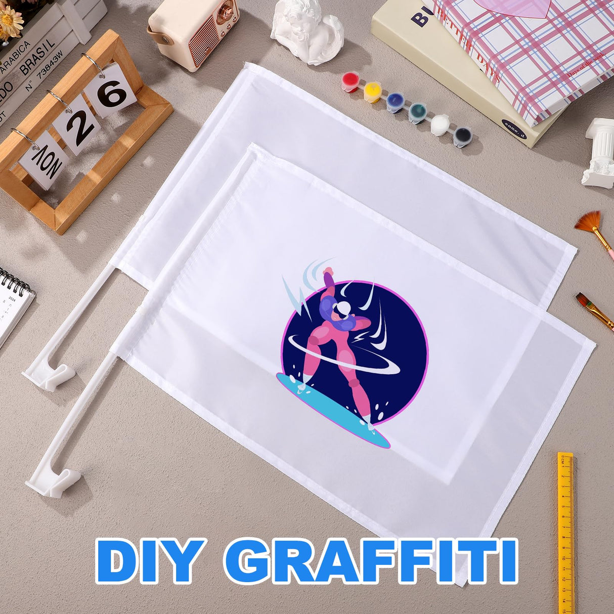 DECHOUS 4Pcs Blank White Car Flags, Blank Car Window Flags for Sublimation, 18x17 Inch DIY Blank Flags Sublimation Car Flags with Pole Car Shaking Flags for Sublimation Outdoor Garden Festival DECHOUS