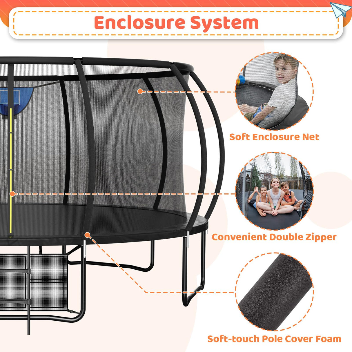 Zevemomo 16FT Trampoline for Kids and Adults, Outdoor Trampoline w/Basketball Hoop, Sprinkler, Ground Stakes/Anchors, Storage Bag, Galvanized Anti-Rust Coating, Gift for Kids and Adults Zevemomo