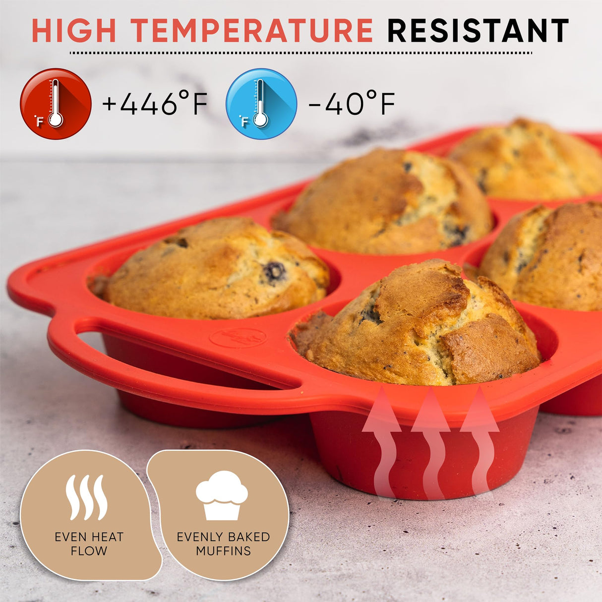 BAKE BOSS Silicone Muffin Pan with Handles, 6 Cup Regular Size Cupcake Pan, Perfect Silicone Muffin cups for Baking Keto Paleo Vegan Muffin Recipes, Nonstick Cupcake Maker Silicone Molds BAKE BOSS