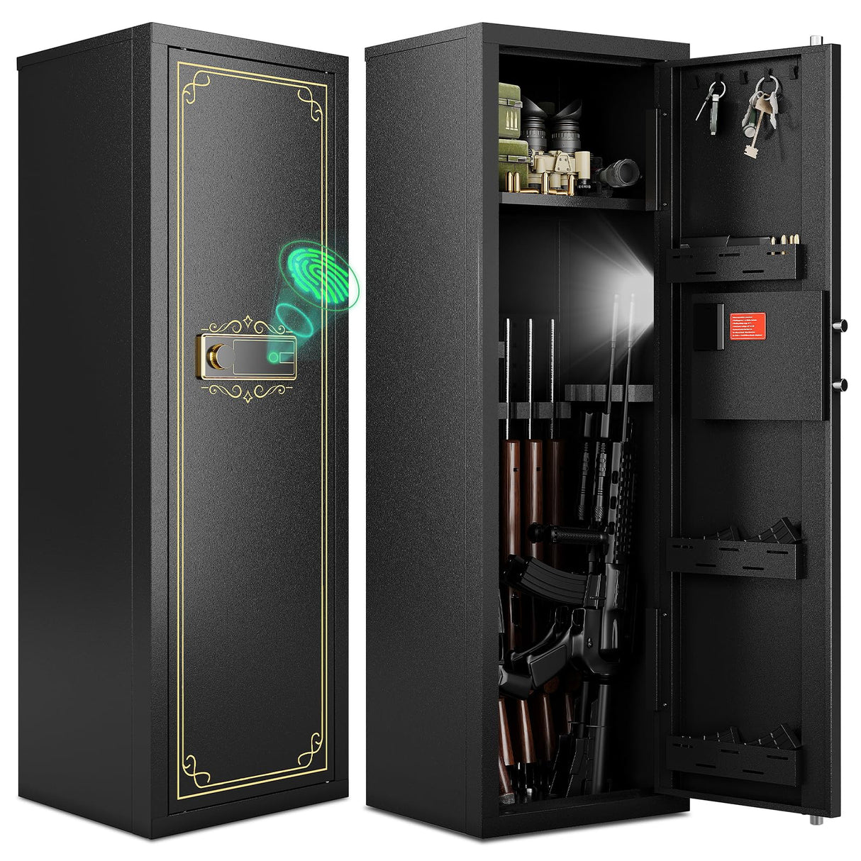 Karini Gun Safe 10-15 Biometric Gun Safe for Rifles Rifles and Pistols Fingerprint Gun Cabinet Gun Safes for Rifles with Optics Pistol & Firearm Storage | Includes Removable Shelf Karini