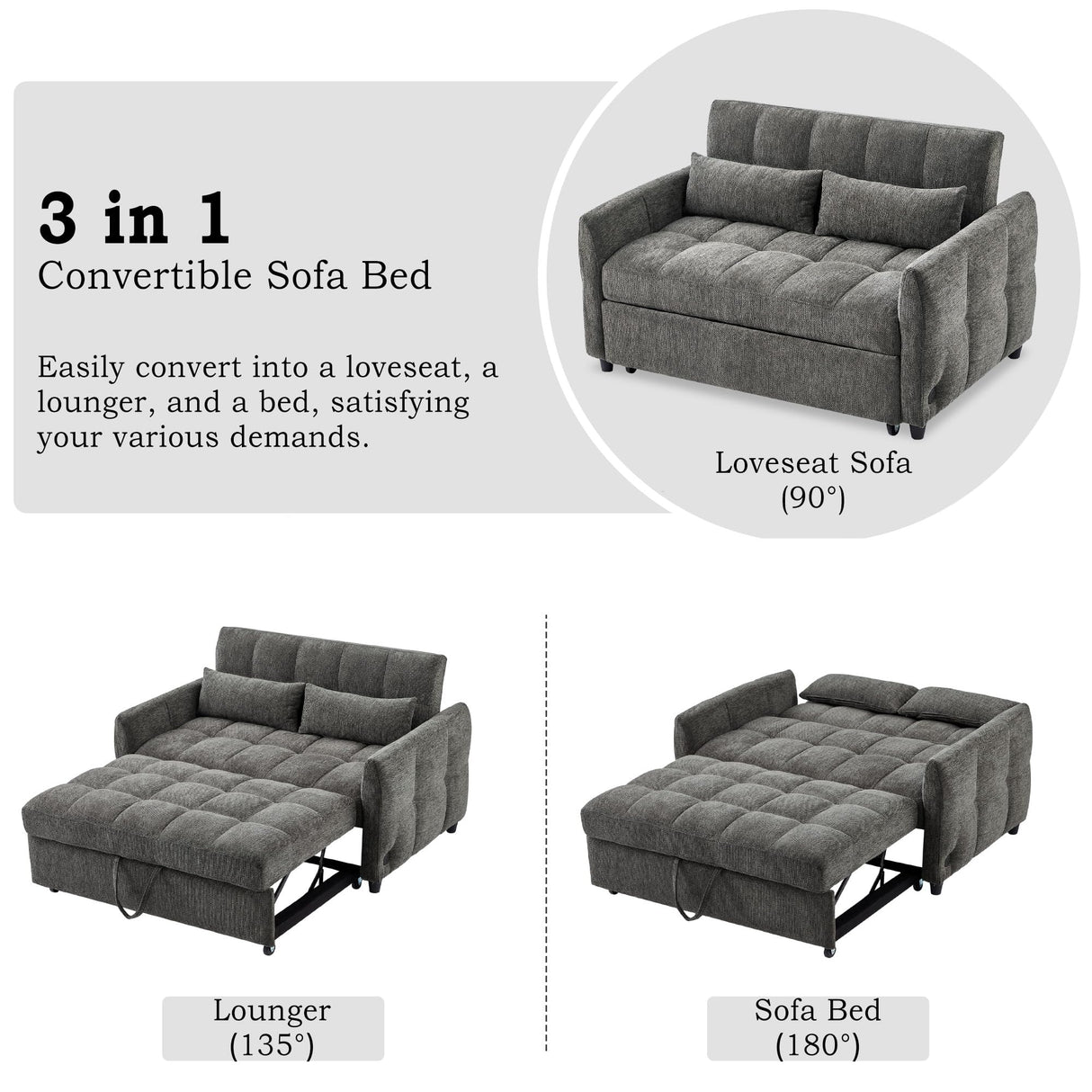 Merax 52.8" Loveseat Pull-Out Sofa Bed Tufted Sleeper Couch with Adjustable Backrest,3 USB Ports and 2 Lumbar Pillows Merax