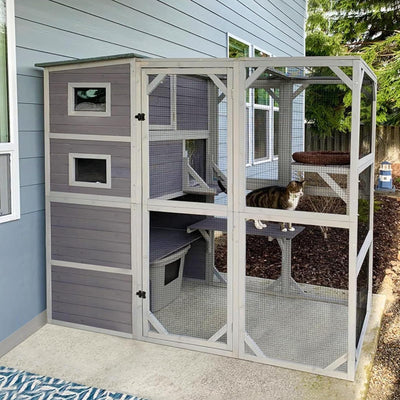 Cat House Catio Outdoor Cat Enclosure 76.8" Large Kitty Shelter for Cats Outdoor Patio,Large Weatherproof Cat Cage with Window,Resting Box