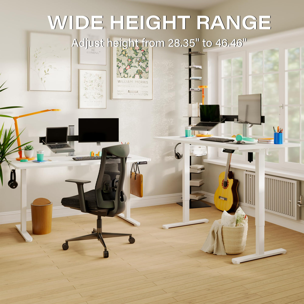 Monomi Electric Standing Desk, 63 x 28 inches Height Adjustable Desk, Ergonomic Home Office Sit Stand Up Desk with Memory Preset Controller (White Top/White Frame) Monomi