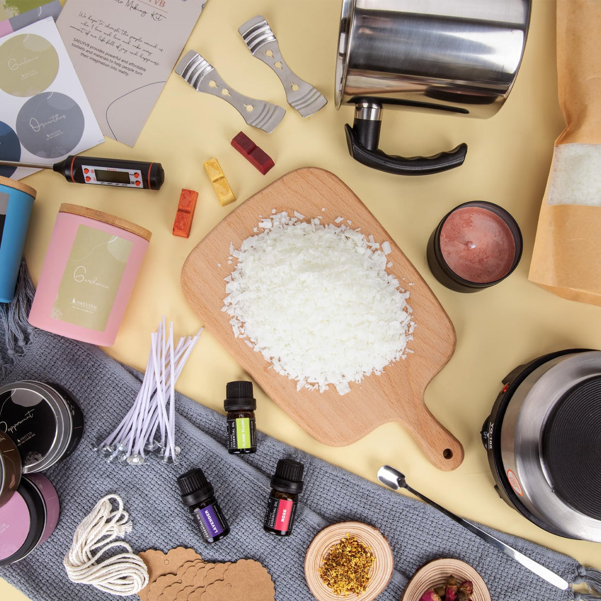 SAEUYVB Candle Making Kit - DIY Starter Soy Candle Making Supplies with Wax Melter, Including Soy Wax, 10 Candle Jars, 10 Pleasant Scents, Color Dyes & More,Perfect Candle Making Kit for Adults SAEUYVB