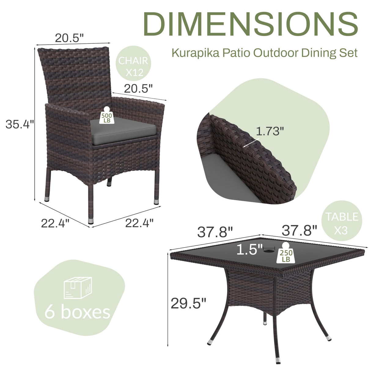 Kurapika 15-Piece Patio Furniture Outdoor Dining Set, Wicker Rattan Patio Dining Table and Chairs Set, Square Tempered Glass Tabletop with Umbrella Hole and 12 Chair Set, Grey Kurapika