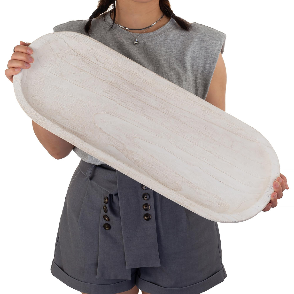 Hanobe Decorative Bowl Large Wooden: 25.5" Long Wood Dough Bowls for Decor Coffee Table Centerpiece Tray White Washed Farmhouse Rustic Decorations for Dining Room Home Kitchen Fireplace Hanobe