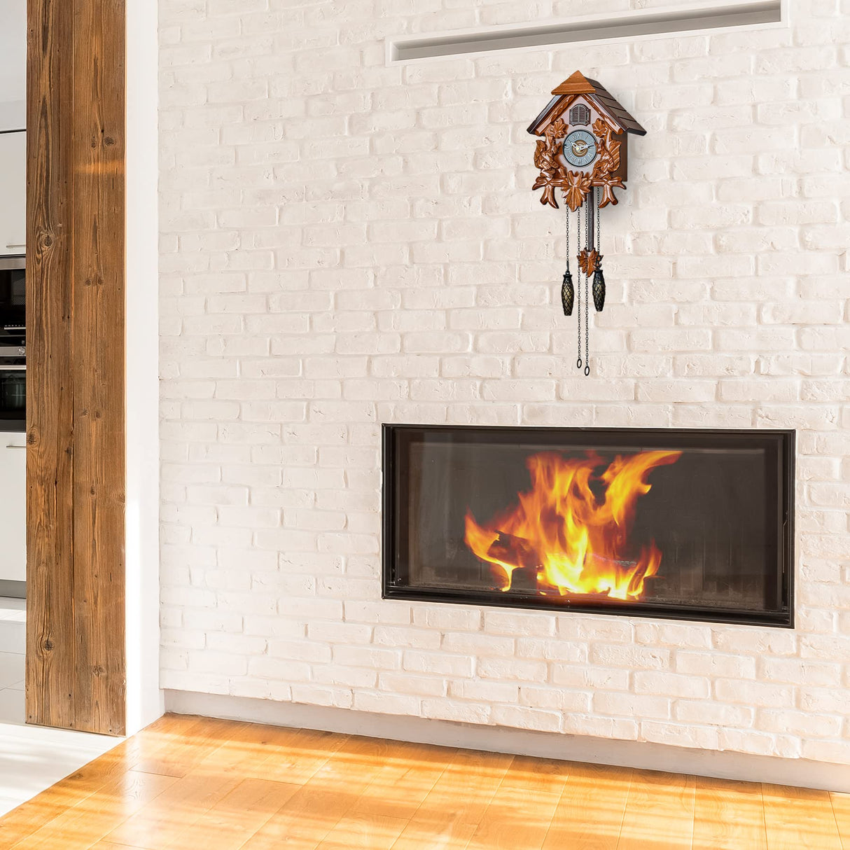 TIMEGEAR Cuckoo Wall Clock with Night Mode in Traditional German Style with Carved Squirrels (Cherry) TIMEGEAR