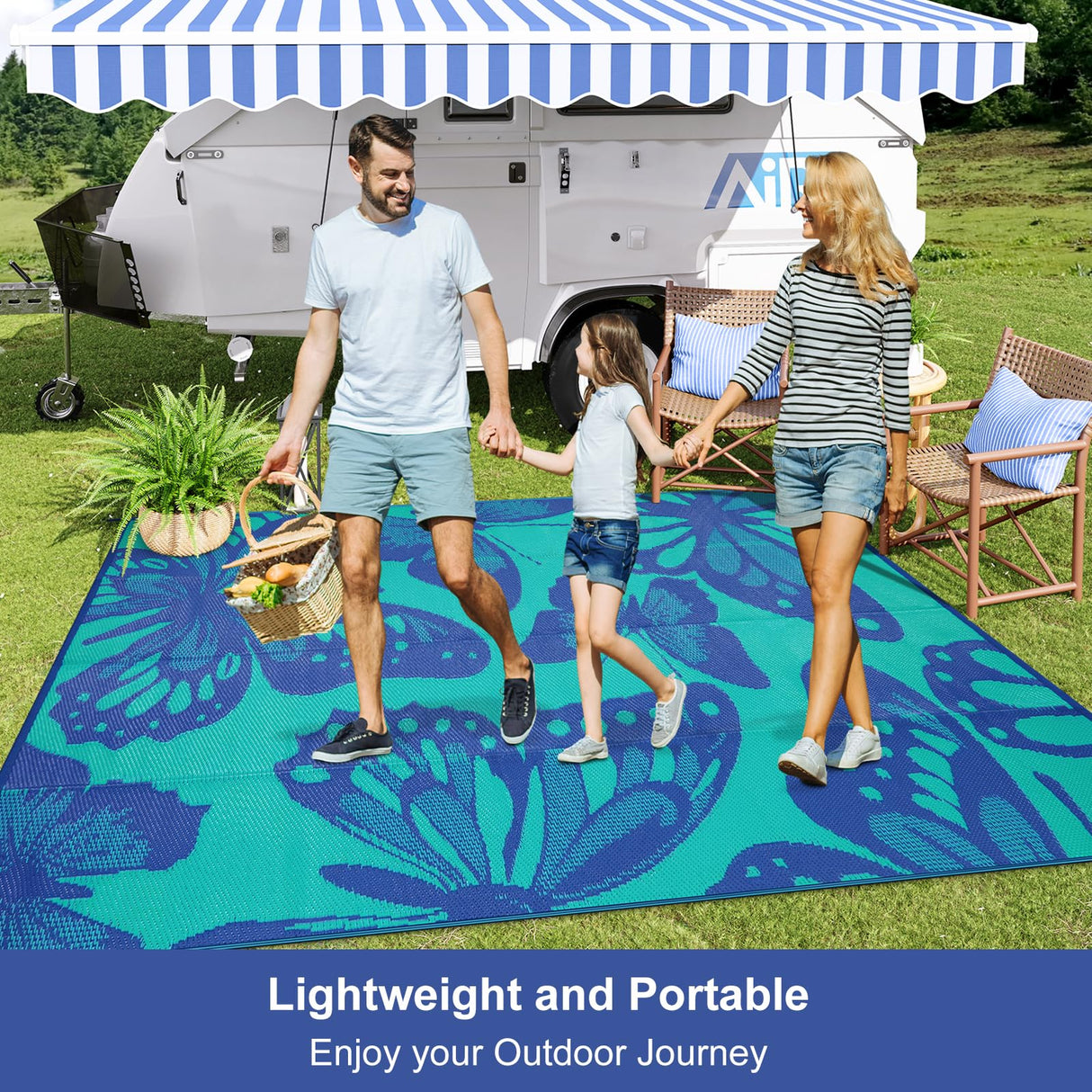 Uphome Outdoor Rug Waterproof 6x9 ft, Patio Plastic Straw Rugs for RV Camping, Reversible Butterfly Mat Outside, Indoor Outdoor Floor Carpet for Back Yard Deck Balcony Porch Beach Picnic Uphome