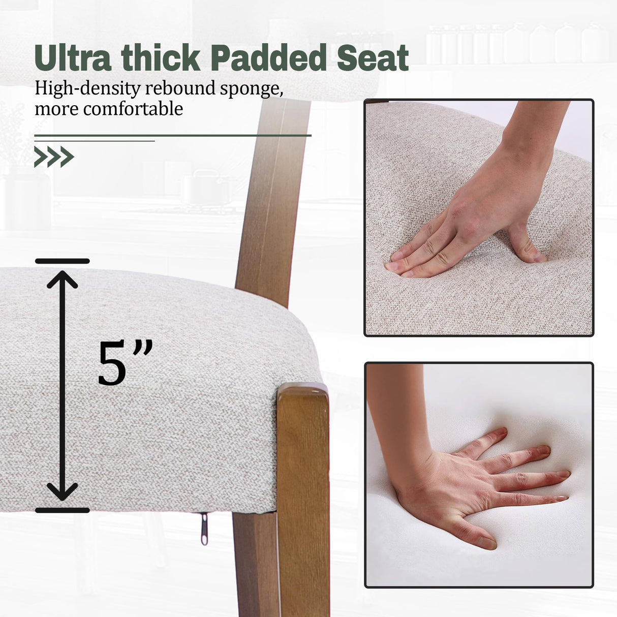 RNKSFX Wooden Dining Chairs Set of 8 Upholstered Kitchen & Dining Room Linen Fabric Chairs Mid Century Modern Dining Woven Chairs Low Back, Beige Fabric RNKSFX