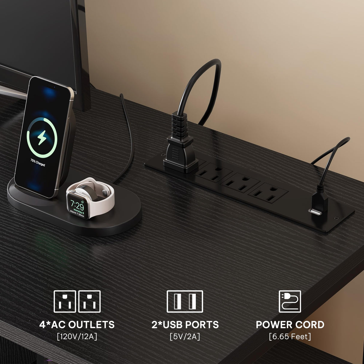 YITAHOME TV Stands for Living Room, LED TV Stand for 65 inch TV Entertainment Center with 2 Bookshelves, Modern Farmhouse TV Console Cabinet with Power Outlets, Black YITAHOME