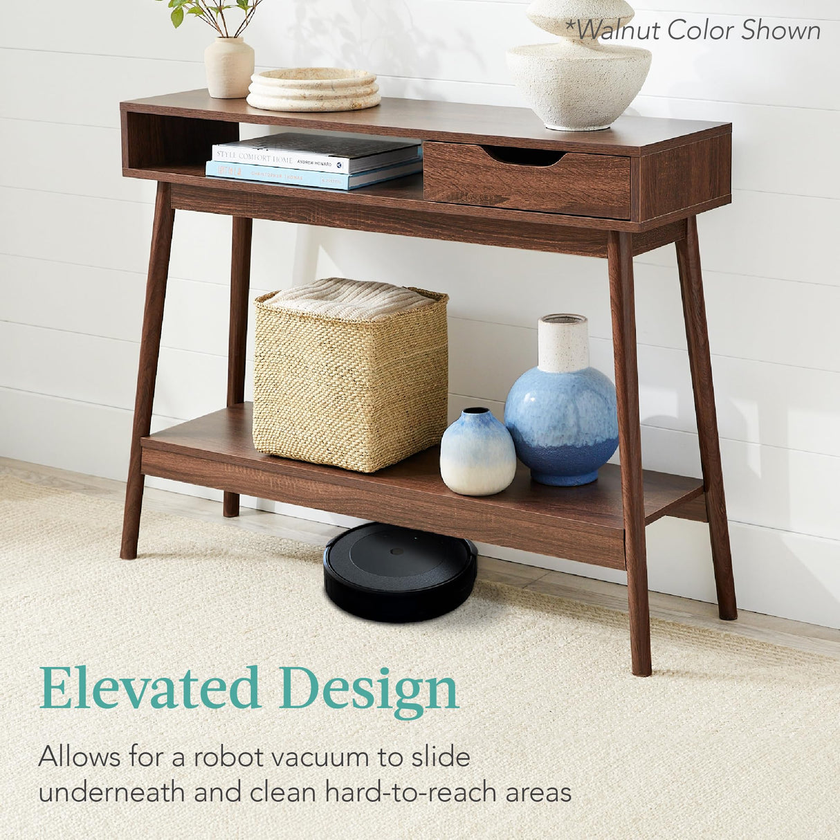 Best Choice Products Mid-Century Modern Console Table, Sofa Table, Accent Furniture for Hallway, Living Room, Entryway Foyer Space-Saving w/Cubby, Drawer, Lower Storage Shelf - Gray Best Choice Products