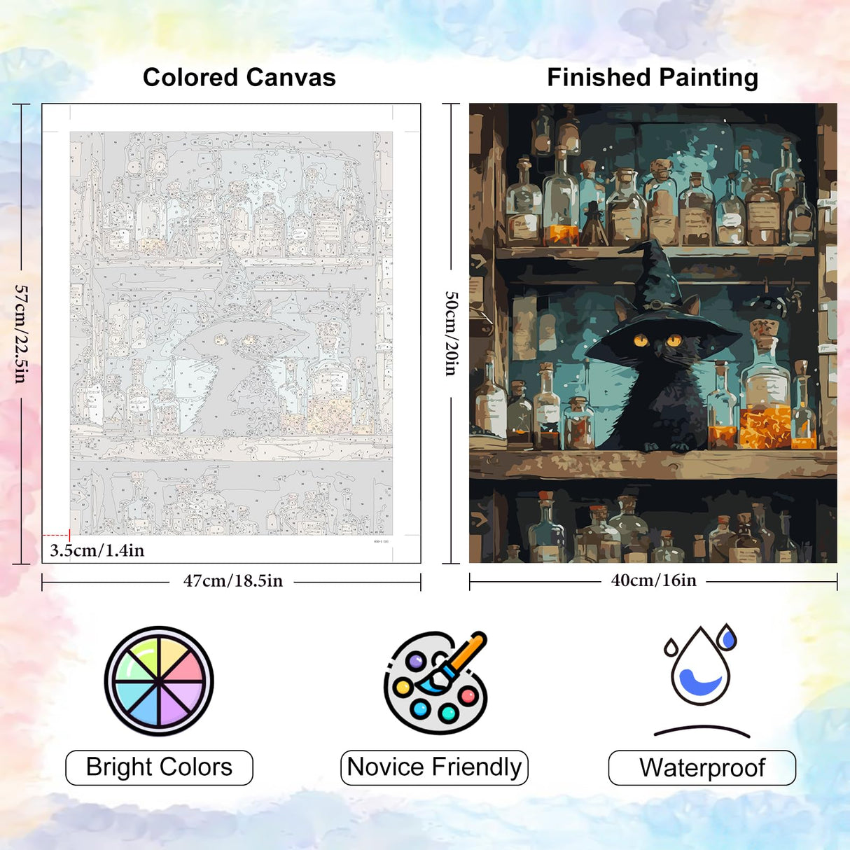 Yezavesu Black Cat Paint by Numbers Kit for Adults Beginner, Magic Adult Paint by Number Kits on Canvas Without Frame, DIY Acrylic Cat Painting by Numbers for Home Wall Decor Gift 16x20 Inch Yezavesu