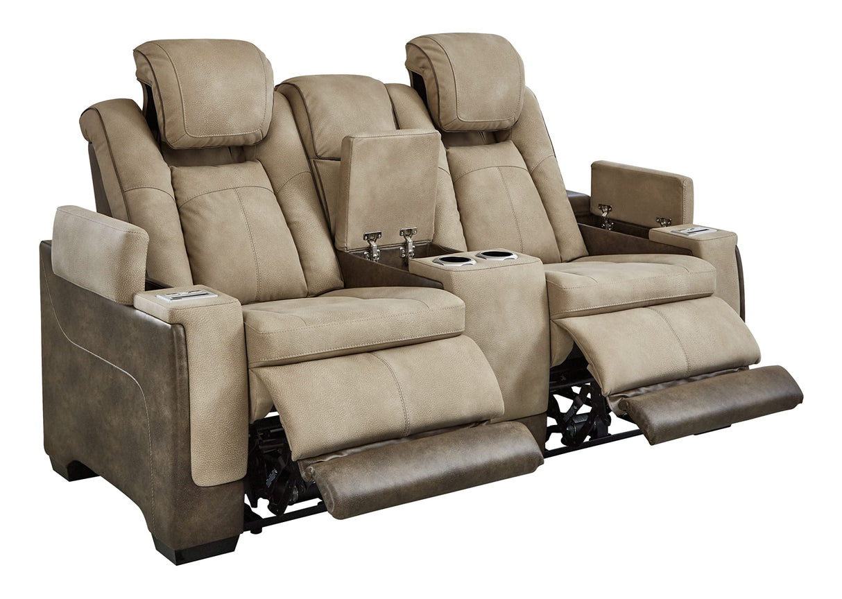Signature Design by Ashley Next-Gen DuraPella Power Reclining Loveseat with Console & Adjustable Headrest, Sand Signature Design by Ashley