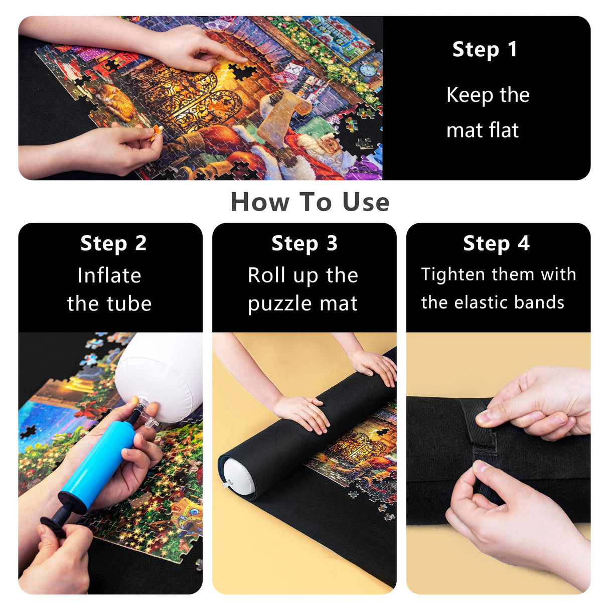 Sancallie Jigsaw Puzzle Mat Roll Up, 51"x34" Jigsaw Storage Felt Mat, Jigroll up to 2,000 Pieces, Gift Box with Drawstring Storage Bag, 3 Elastic Band, Hand Pump, Portable Puzzle mat Sancallie