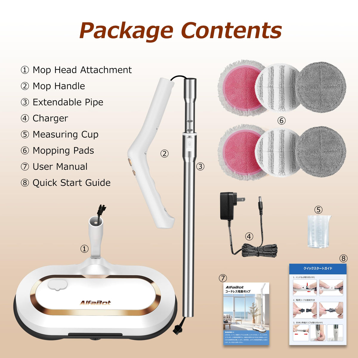 Electric Mop, AlfaBot S2 Cordless Spin Mop for Floor Cleaning, with LED Headlight and Sprayer/400ML Big Tank/60 Mins Runtime, Lightweight Floor Scrubber for Hardwood Floors, Tile, Laminate AlfaBot