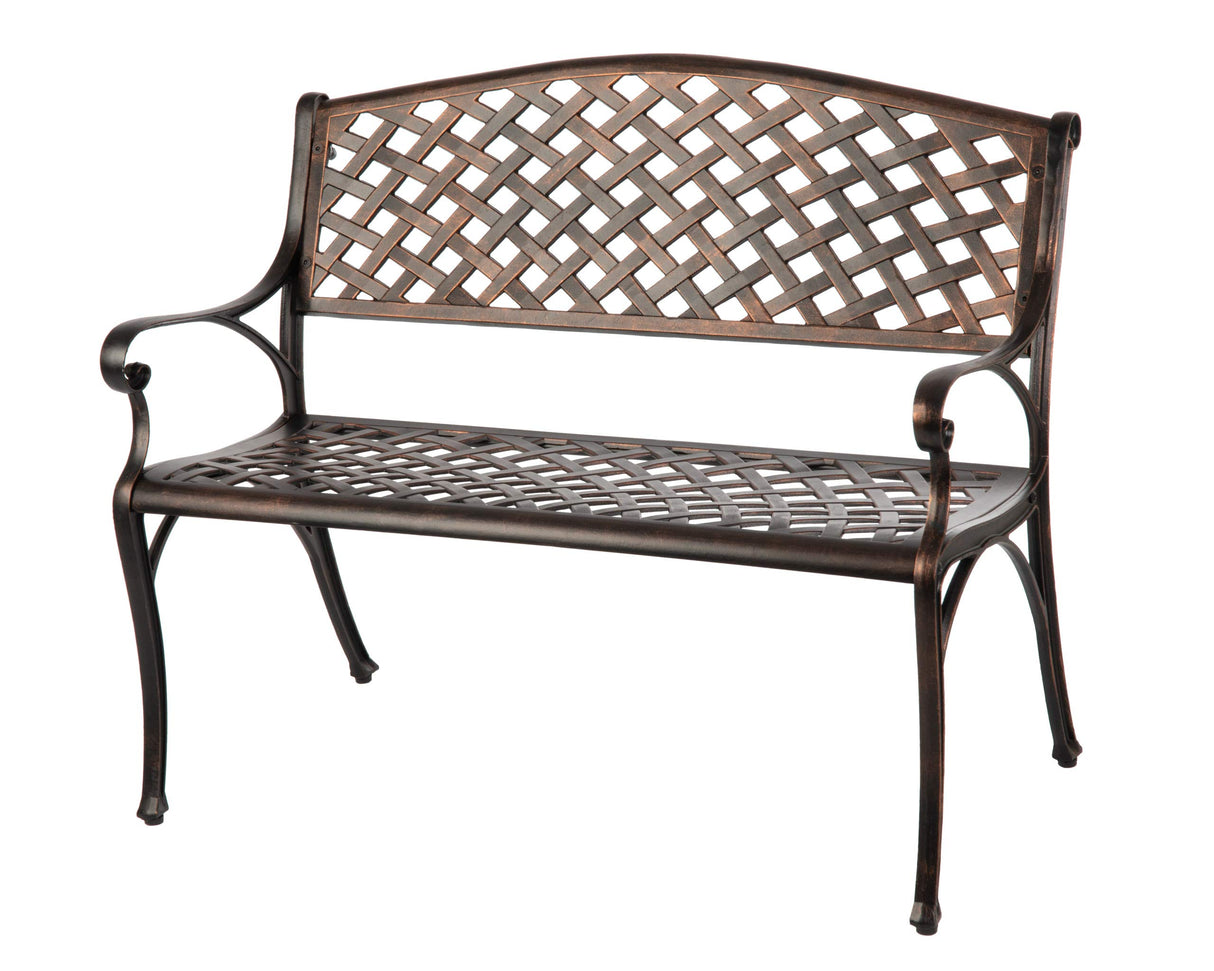 Balkene Home 61491 Patio Bench Cast Aluminum Lightweight Sturdy Bench Perfect for Relaxing Pause in Garden, Backyard Patio Basketweave Design - Antique Bronze Finish Patio Sense