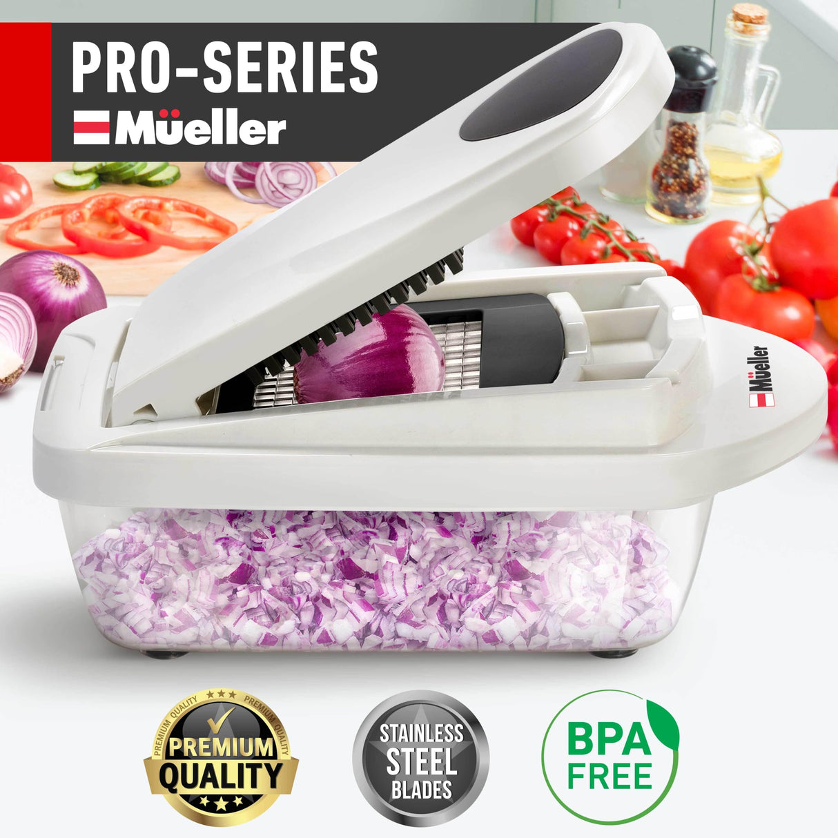 Mueller Pro-Series 10-in-1, 8 Blade Vegetable Chopper, Onion Mincer, Cutter, Dicer, Egg Slicer with Container, French Fry Cutter Potatoe Slicer, Home Essentials & Kitchen Gadgets, Salad Chopper Mueller