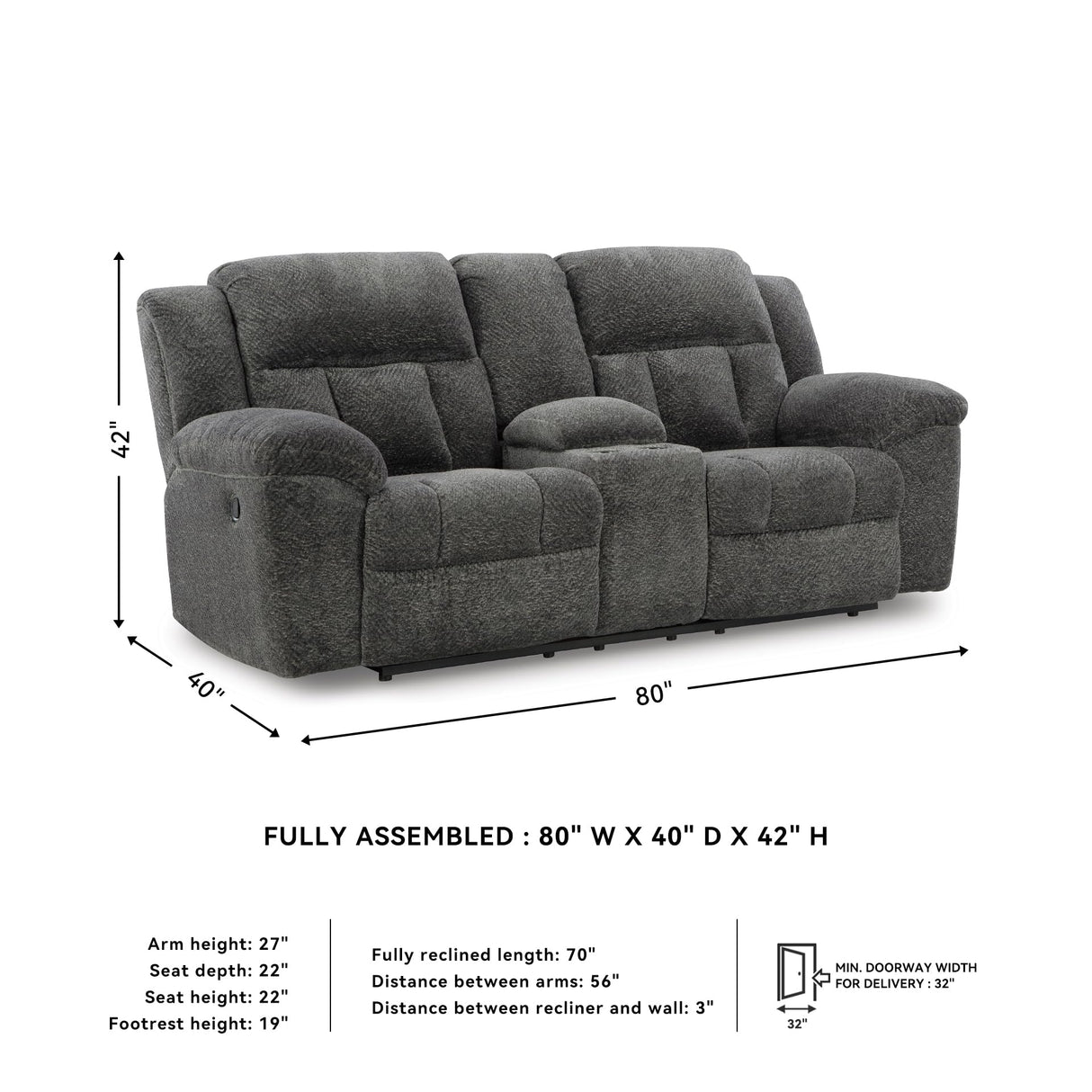 Signature Design by Ashley Frohn Contemporary Manual Reclining Loveseat with Console with Console, Storage and Cup Holders, Gray Signature Design by Ashley