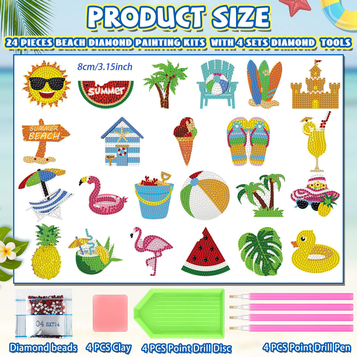 Tellegloww 24 Pcs Refrigerator Diamond Painting Magnets Sea Beach Diamond Art Magnets Kits Tropical Hawaiian Fridge Stickers for Adults Kids DIY Home Decor(Ball) Tellegloww