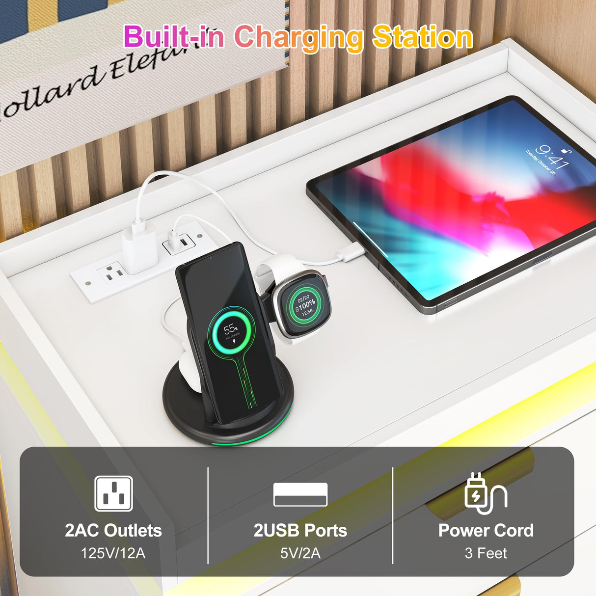 knoworld White Dresser with LED Lights, Wooden LED Dresser, 4 Drawer Chest with Charging Station, Tall Chest of Drawer Closet Organizer for Bedroom, Living Room, Entryway, Hallway knoworld