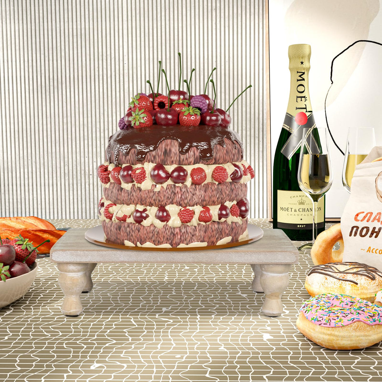 MAONAME Decorative Wooden Display Riser, Farmhouse Wood Pedestal Stand for Display, Rustic Washed White Tray Riser for Kitchen, Home Table Decor, Short and Tall Footed MAONAME