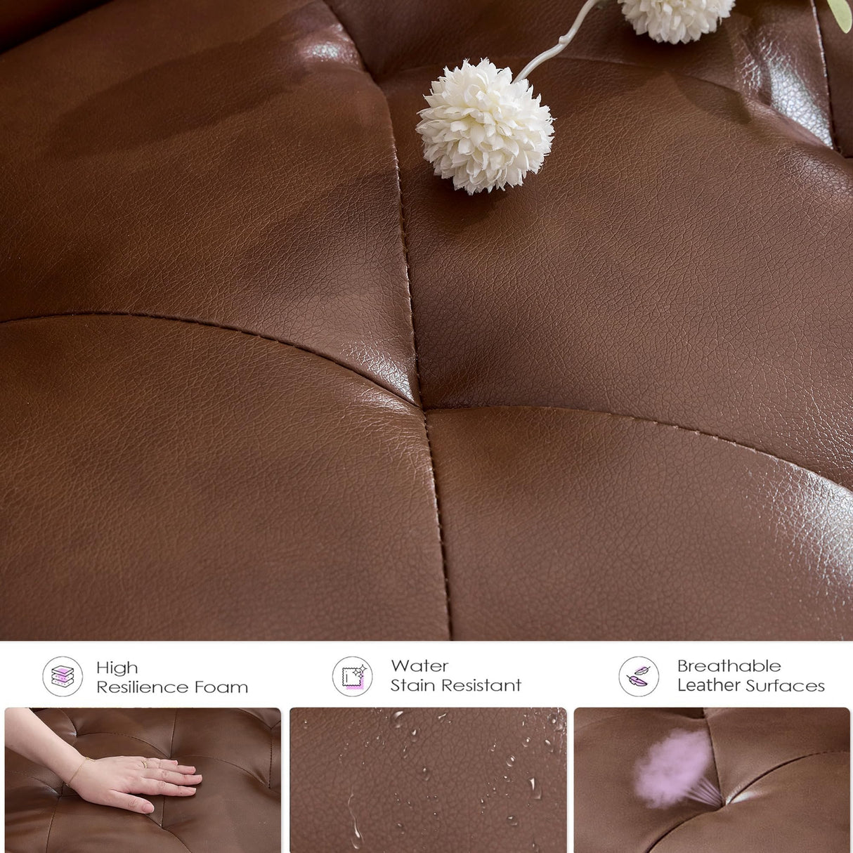 TYBOATLE 62" W Leather Loveseat w/Chairs, 3 Piece Sofa Sets for Living Room w/ 2 USB Charger Ports and 2 Cupholders, Living Room Furniture Sets of 3 (3, Brown) TYBOATLE