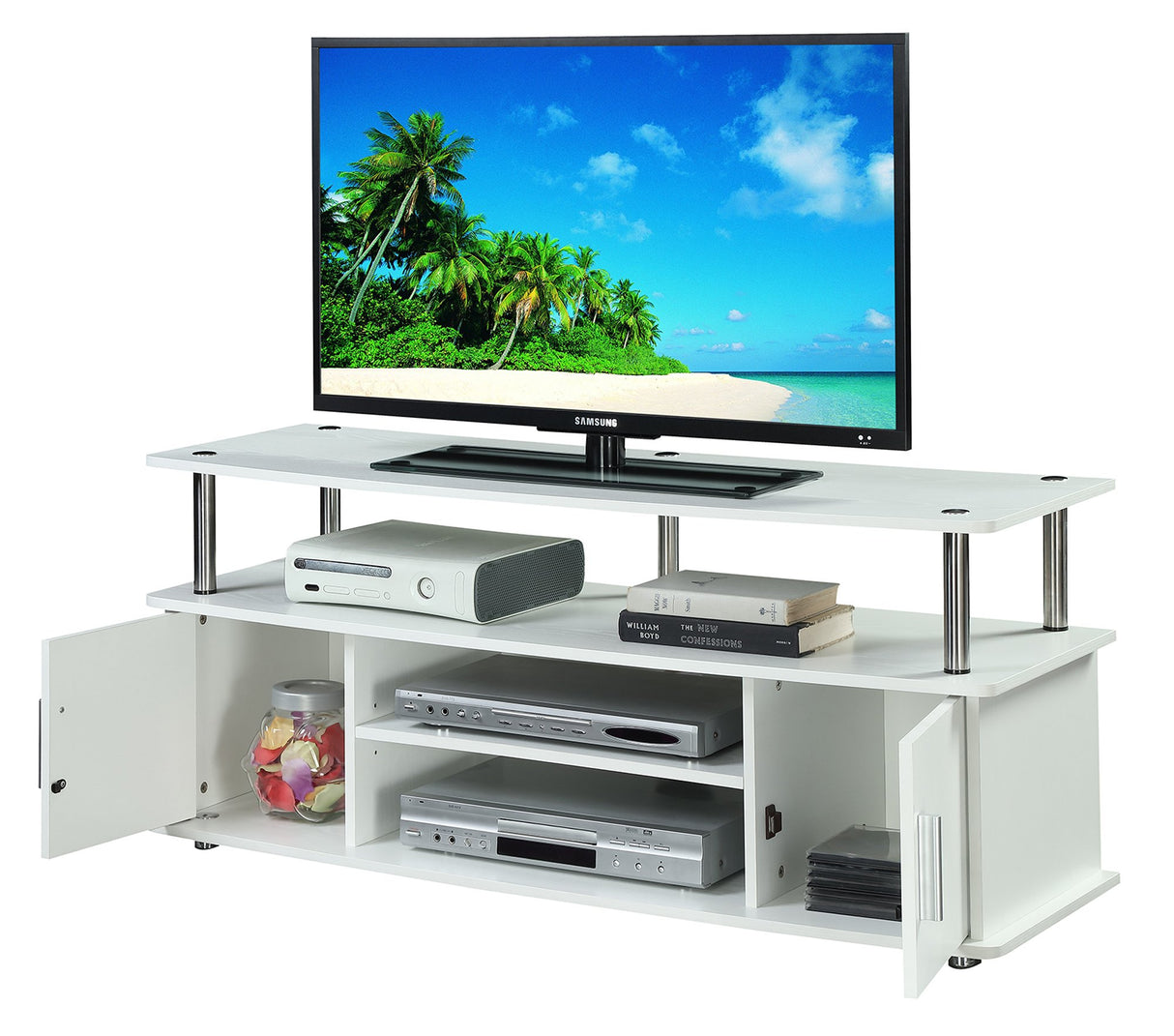 Convenience Concepts Designs2Go Monterey TV Stand with Cabinets and Shelves Home_Furniture_and_Decor, 47.25"L x 15.75"W x 21.25"H, White Convenience Concepts