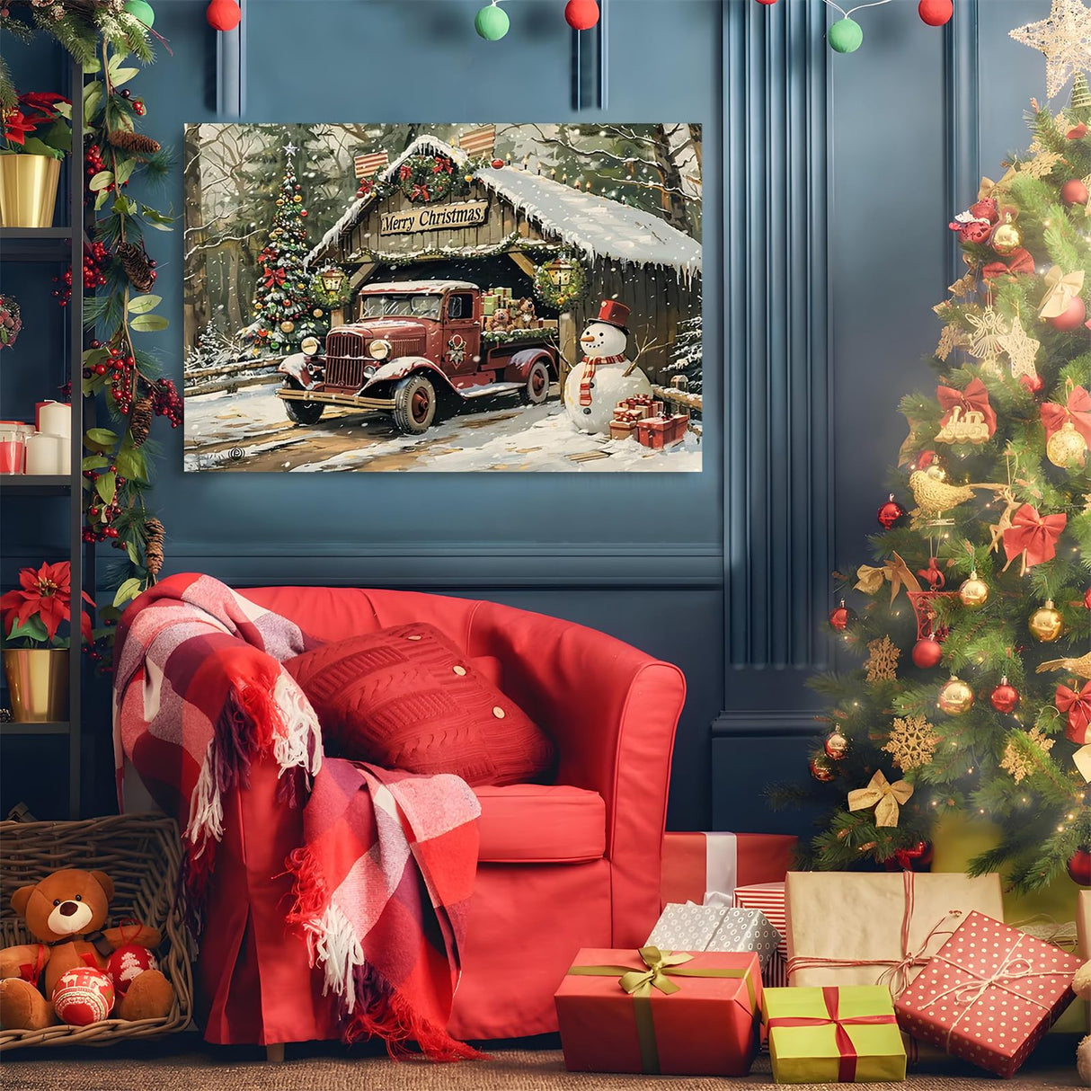 Christmas Diamond Painting Kits for Adults Beginners,DIY Winter Red Truck Diamond Art,5D Full Round Drill Diamond Dot Gem Art Kits, Home Wall Decor 16x12 Inch AREOPNMG