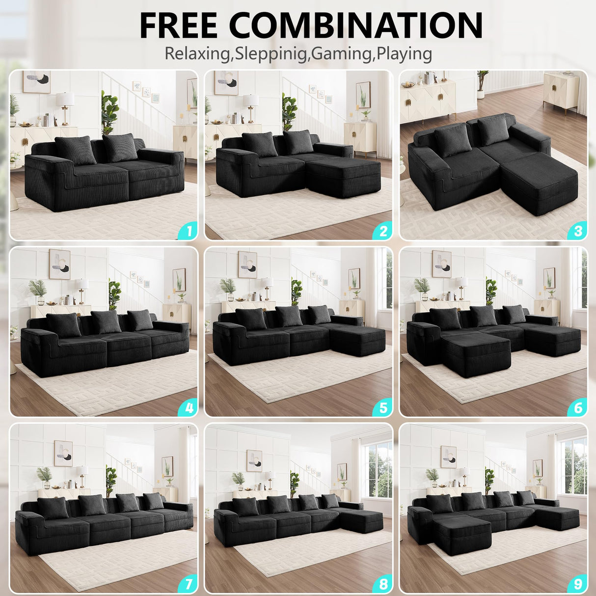 81.1" Modular Loveseat Sofa,Boneless Sectional Couch,Deep Seat Comfy Cloud Couch Sofa for Living Room Bedroom,No Assembly Required,Corduroy HUMEHA