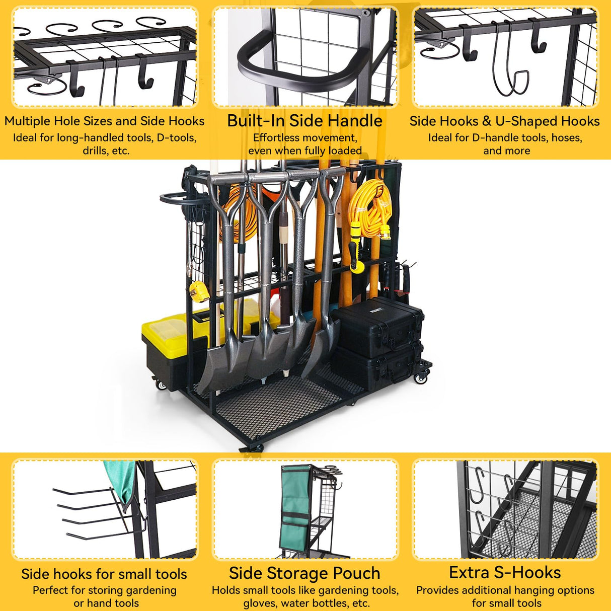 LCMWHOP Garden Tool Organizer - Heavy Duty Garage Storage and Organization with Wheels - Large Garden Tool Storage Holder for Lawn Yard Patio Shed,Garage Shovel Rack LCMWHOP