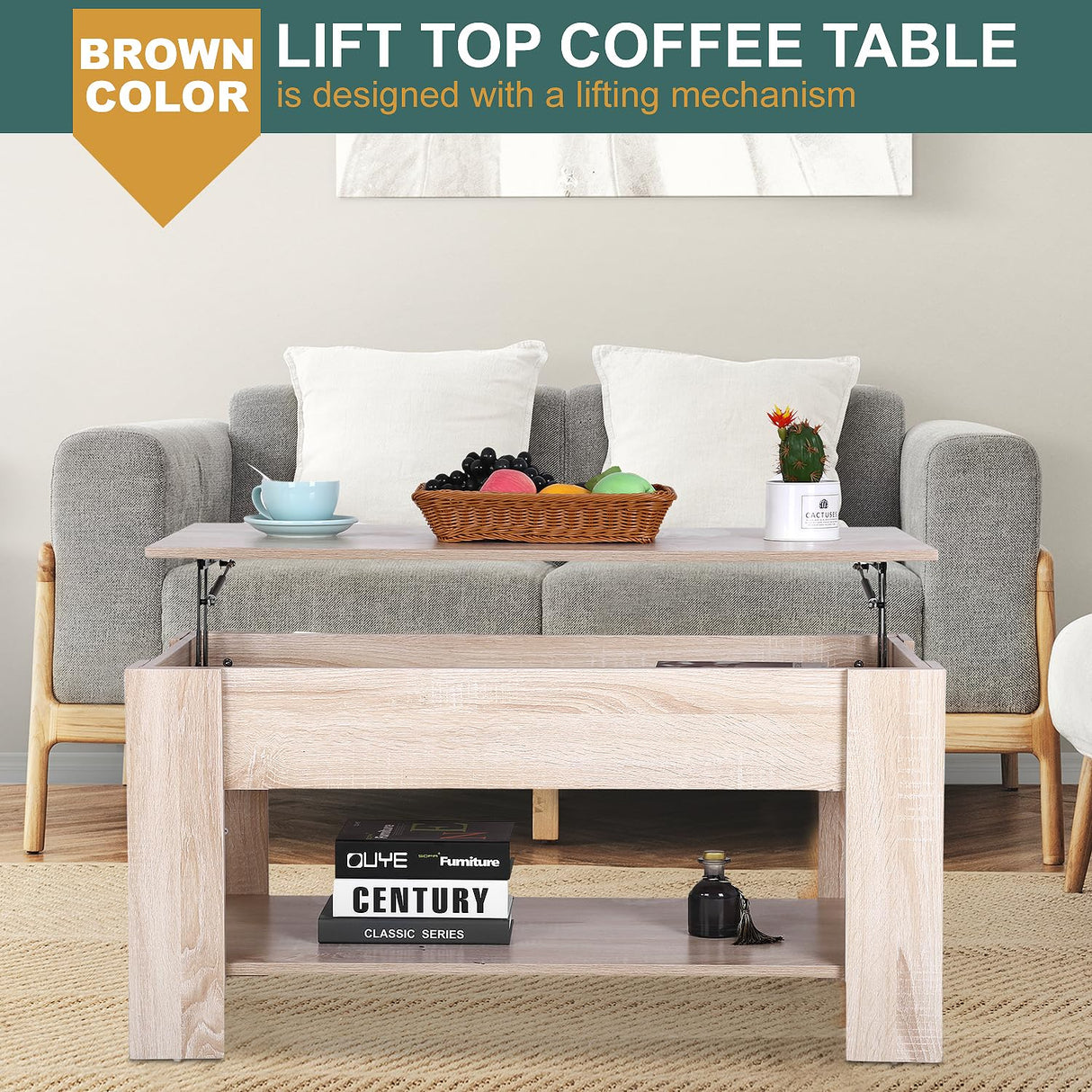 PayLessHere Coffee Table Lift Top Coffee Tables with Hidden Compartment and Storage Shelf Wooden Lift Tabletop Dining Table for Living Room Home Small Space, Natural PayLessHere
