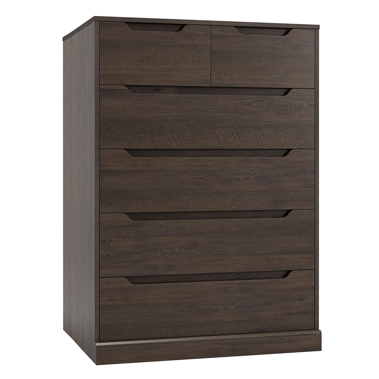 HOSTACK Modern 6 Drawer Dresser for Bedroom, Tall Chest of Drawers with Storage, Large Wood Storage Chest Organizer with Cut-Out Handle, Accent Storage Cabinet for Living Room, Hallway, Dark Brown HOSTACK