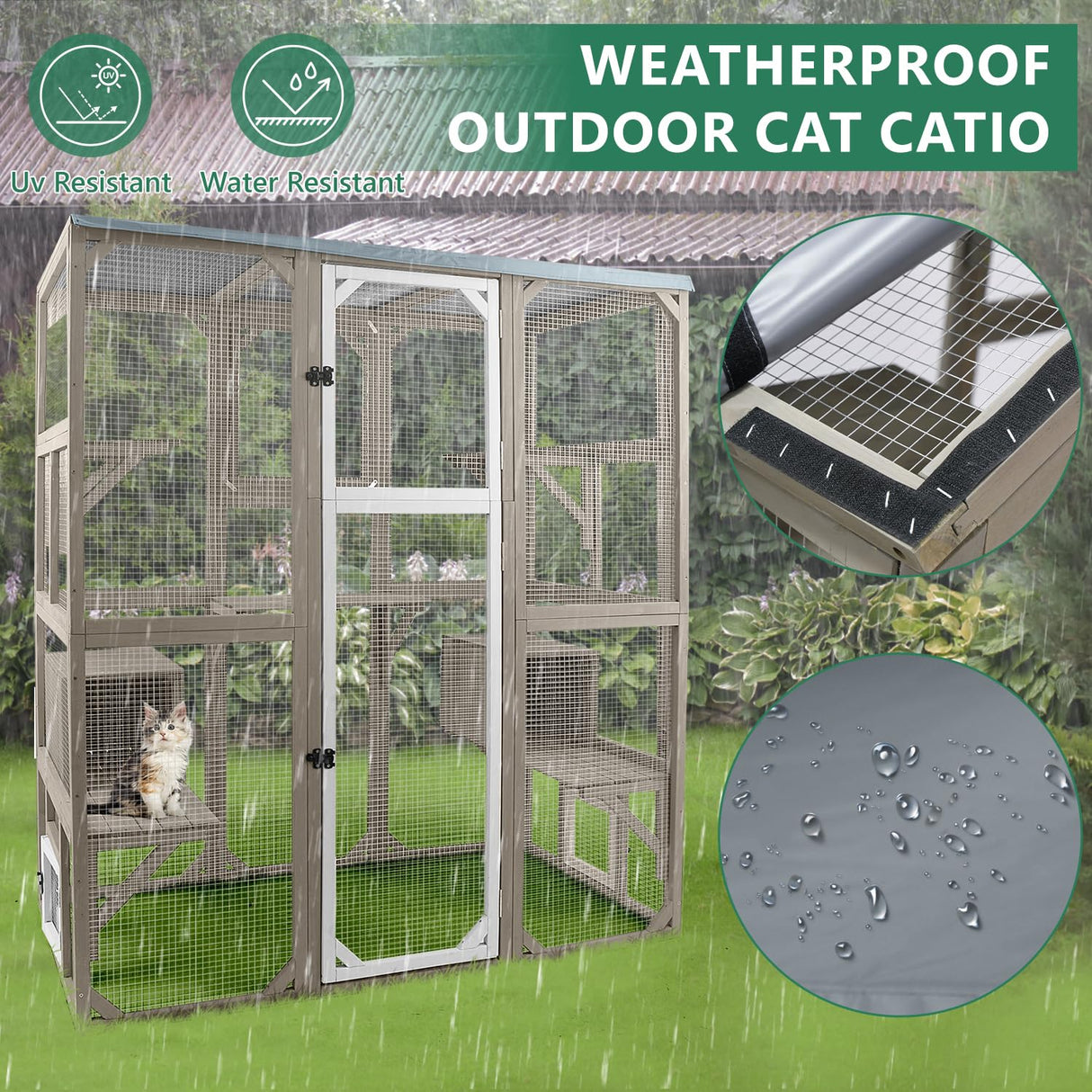 Catio Outdoor Cat Enclosure Large Cat House Catio Window for Mulitiple Cats Walk-in Kitty Cage with 5 Platforms 3 Access Doors Tarp Roof 67.7" H Magazoopet