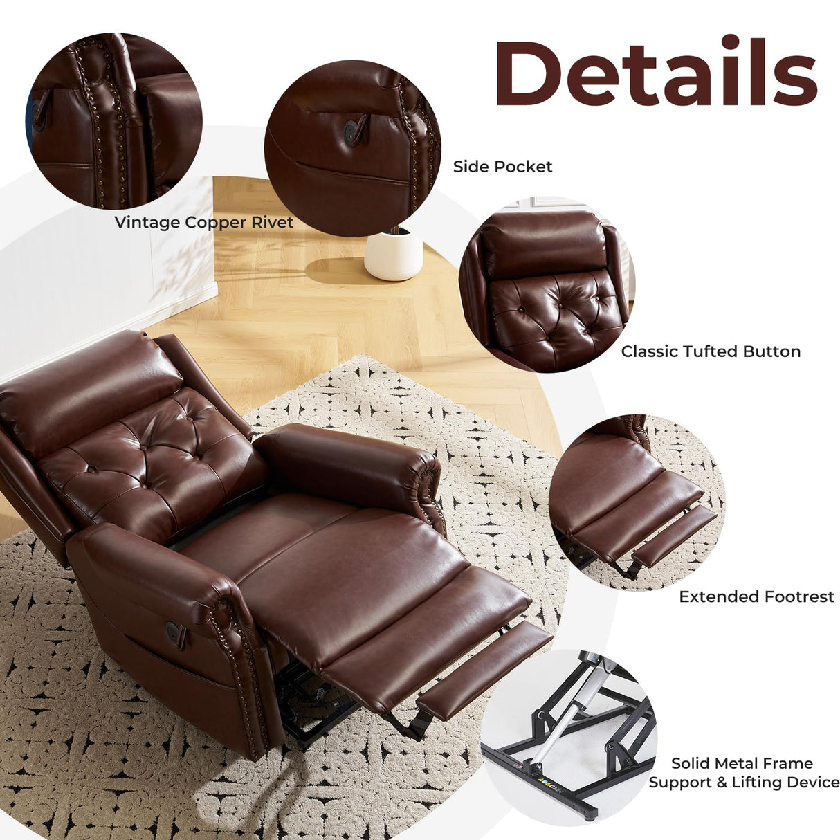 Rhevoy Power Lift Recliner Chair for Elderly with Adjustable Headrest,Electric Lift Chair with Massage and Heat, Lay Flat Recliner for Big and Tall,Brown Rhevoy