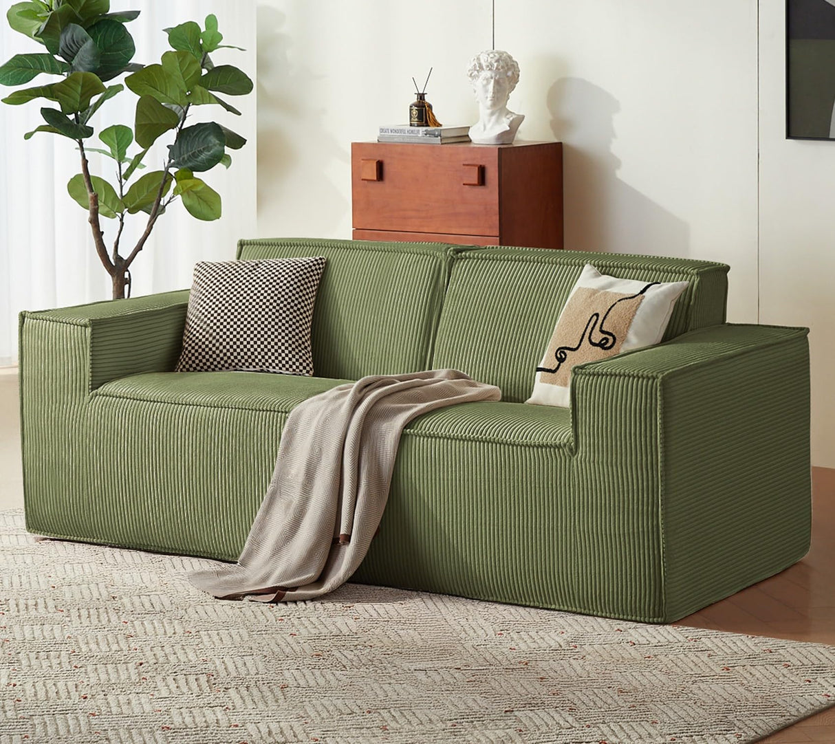 LINSY HOME Modular Sectional Sofa, 76" Boneless 2-Seat Loveseat Sofa Couch, Comfy Corduroy Sectional Cloud Couches for Living Room, No Assembly Required, Green LINSY HOME
