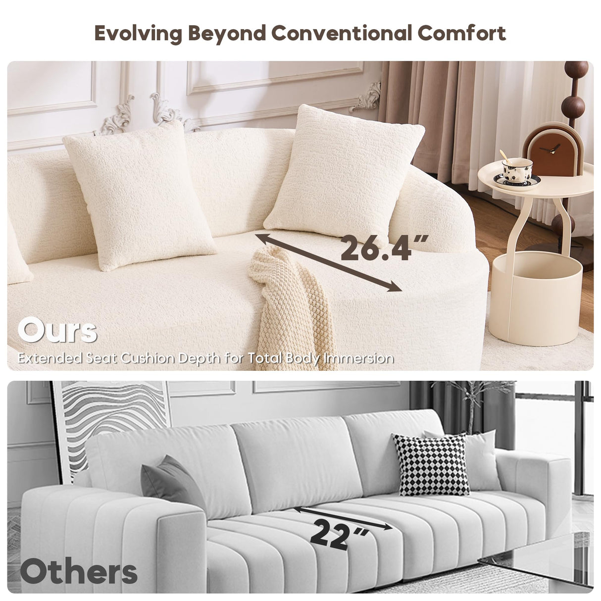 VYNELITO Oversized Sectional Sofa with Chaise for Living Room, 99" Modern Luxury Chenille 4-Seater Sofa Extra Wide Seat L-Shape Curved Cloud Couch with 4 Throw Pillows, White VYNELITO