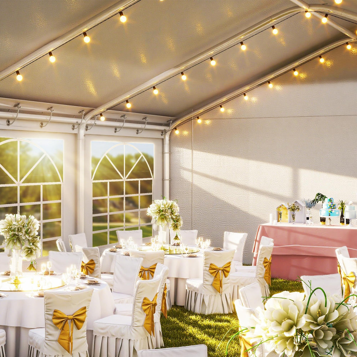 DWVO 20x30FT Large Party Tent Outdoor Heavy Duty Wedding Event Shelters Upgraded Galvanized Canopy with Large White Roof, Removable PVC Sidewalls & 3 Storage Bag DWVO