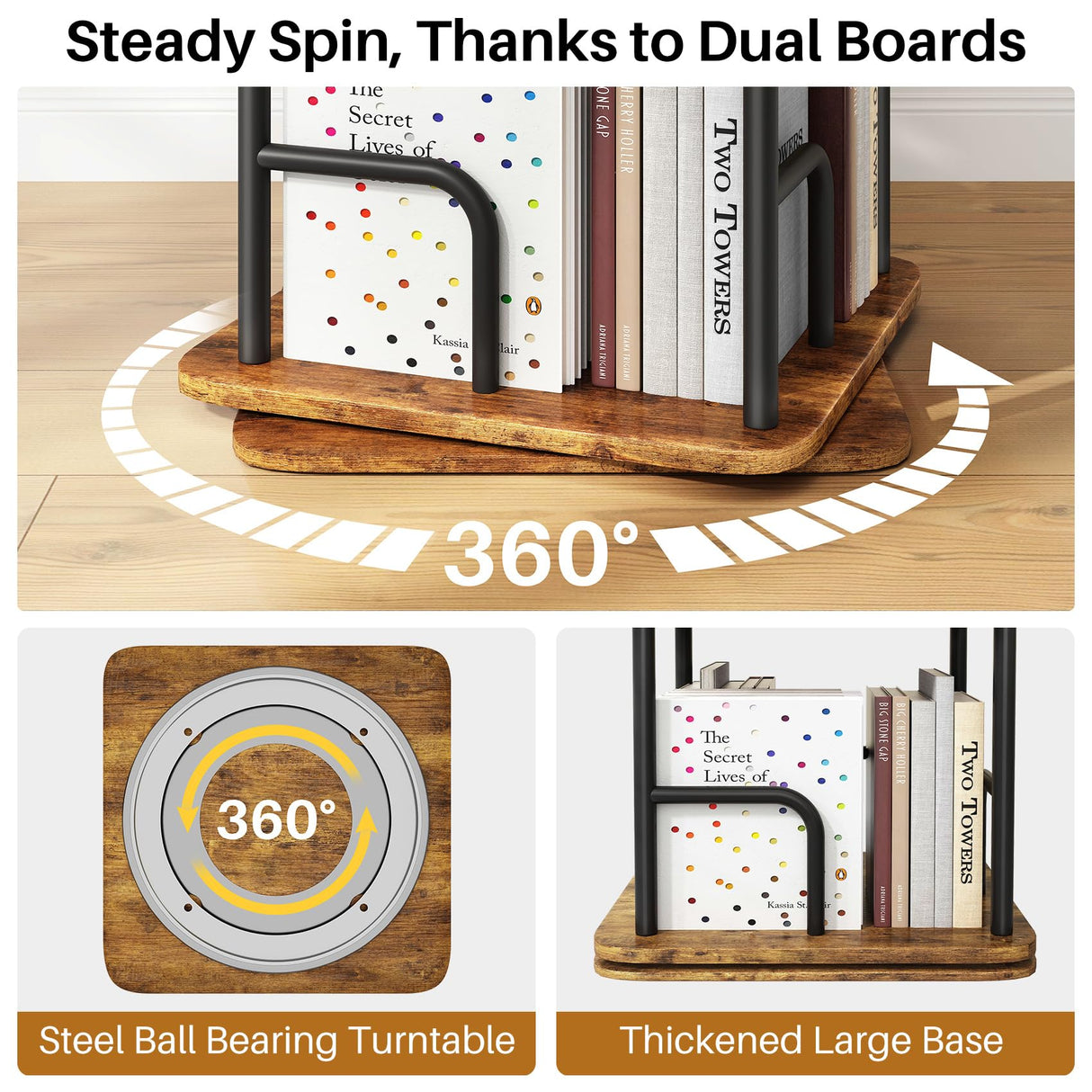 Branwick Rotating Bookshelf 5 Tier 360° Accessibility, Revolving Bookcase Spinning Bookshelf Tower, Wood Narrow Space Saving Book Shelf Organizer for Bedroom, Living Room, Study Room Branwick