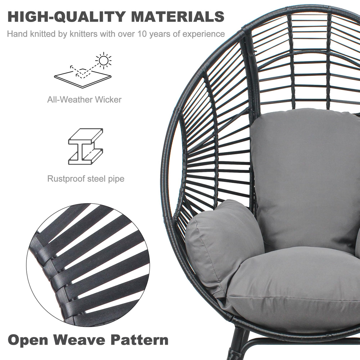 TQKVIPI 2 pcs Oversized Wicker Egg Chair Outdoor Indoor - Rattan Patio Egg Lounge Chairs with Cushion 500lbs Capacity for Living Room, Balcony, Backyard TQKVIPI