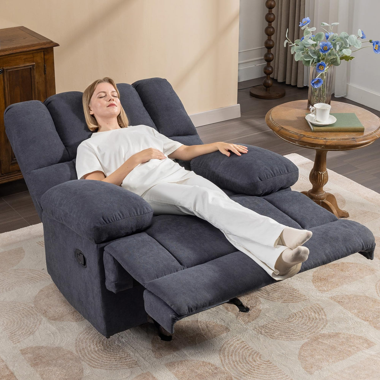 WILLOVE Oversized Rocker Recliner Chair Rocking Recliners Overstuffed Soft Big Man Manual Recliner Extra Large Living Room Chair 350 LBS Capacity, Grey, XL WILLOVE