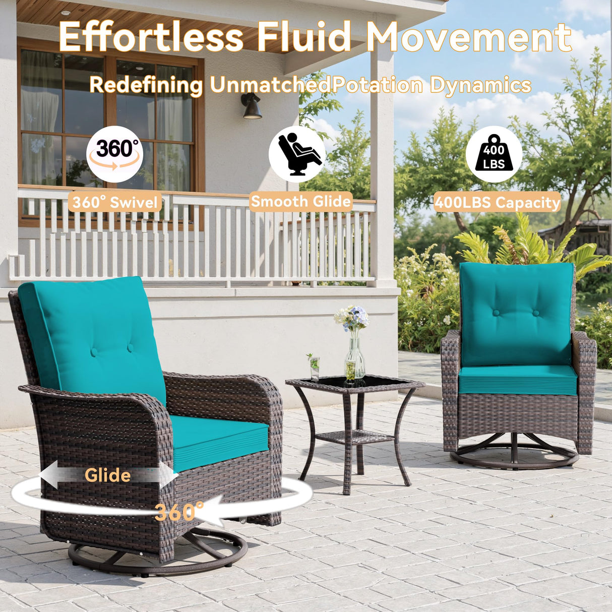 Trumbeak 9 Pieces Outdoor Patio Furniture Set with 43" 55000BTU Gas Propane Fire Pit Table & Swivel Rocking Chairs, PE Wicker Rattan Outdoor Sectional Patio Set, Outdoor Patio Conversation Set, Blue Trumbeak