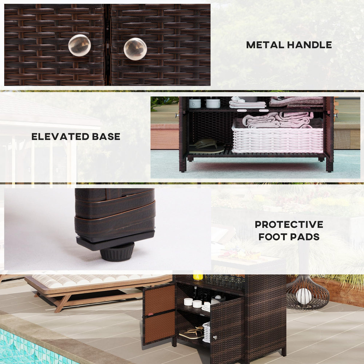Outsunny Wicker Outdoor Storage Cabinet, Rattan Outdoor Bar Table with Acacia Wood Countertop, 2 Doors and Shelf, Buffet Cabinet Sideboard for Poolside, Garden, Patio, Backyard, Brown Outsunny