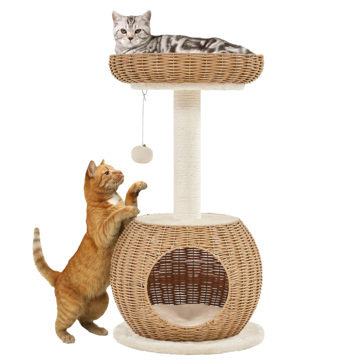 Yaheetech Cat Tree, 29.5in Rattan Cat Climbing Tower for Indoor Cats w/Scratching Post, Woven Rattan Cat Condo and Soft Cushion Top Perch, Luxury Cat House for Cats Kittens Yaheetech